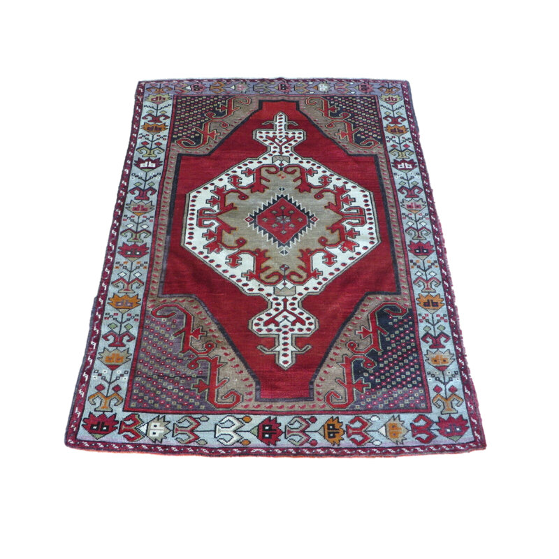 Tapis oriental rouge Oushak 4 x 5 pi 3 po noué à la main CBF55BE13B2647779C5D6E9B4331C01D
