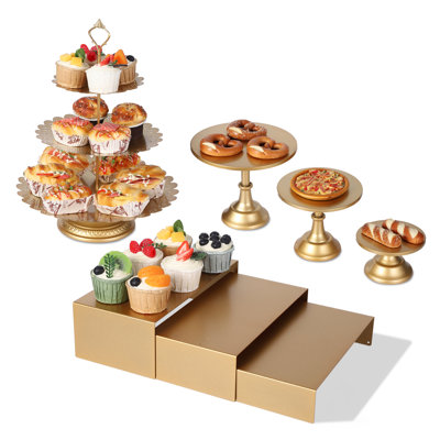 7 Pcs Cake Stand Set Metal Cupcake Holder Dessert Display Table Stands and Trays Set for Wedding Birthday Baby Shower Afternoon Tea Xmas Party