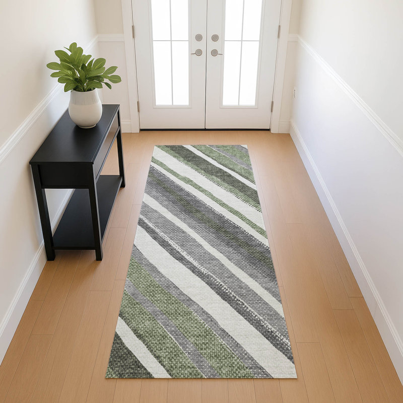 Machine Washable Indoor/Outdoor Huseby ACN2282 Stripes Rug, Runner 2'3" x 7'6"