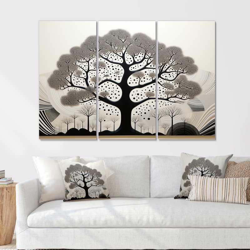 Arbre africain africain minimalisme - ensemble d'art mural africain sur toile, Toile tendue, H 40 po x l 60 po x P 1 po