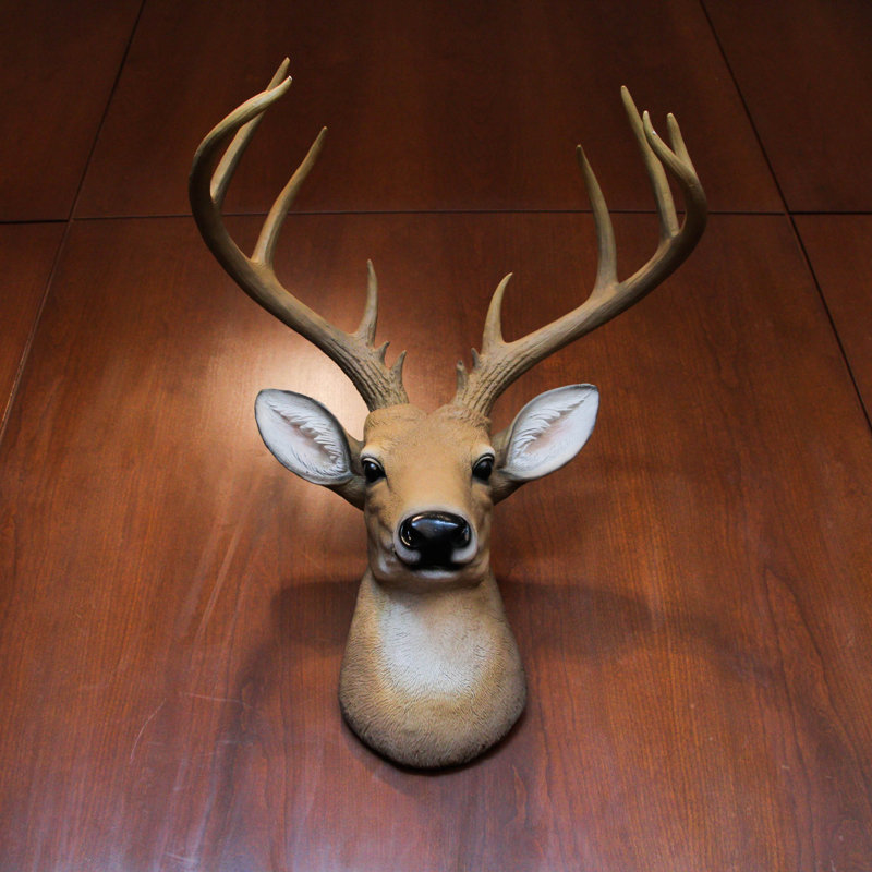 Rustic lodge 12-point buck deer head wall sculpture in brown cast resin with hand-painted finish — 23.5" H x 18" W x 15.5" D