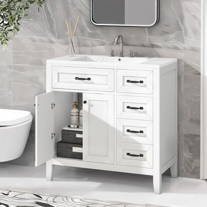 36"Modern Bathroom Vanity with Ceramic Sink, Soft-Close Drawers, Water-Resistant Solid Wood Frame - CARB Certified