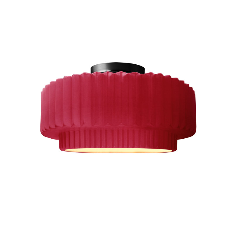 Radiance Ceramic Pleated Semi-Flush Mount, Cerise, Matte Black, 7" H x 12" W x 12" D