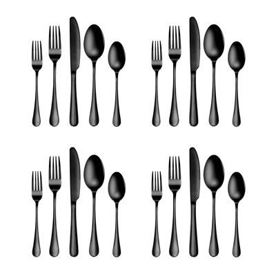 20-Piece Black Stainless Steel Flatware Set For 4, Dishwasher Safe