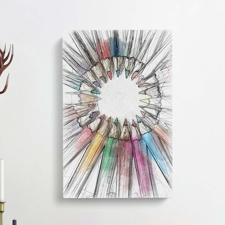 Rainbow Coloured Pencils In Abstract - Wrapped Canvas Print