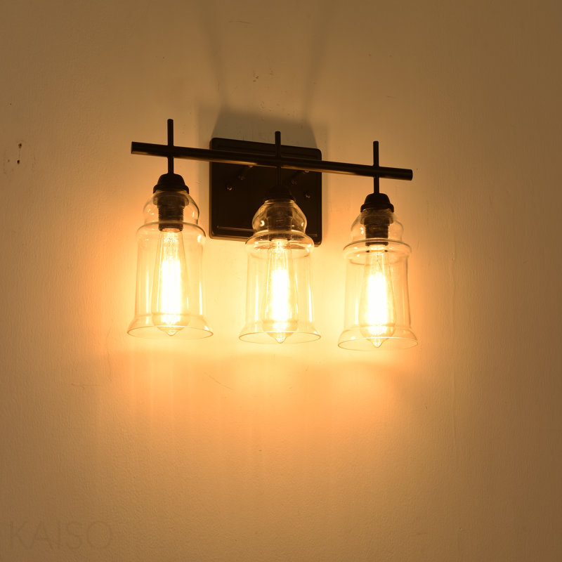 3 lumières avec abat-jour en verre satiné transparent, abat-jour unique fabriqué à la main, luminaire industriel d'intérieur pour salle de bain, salon, chambre à coucher et évier de cuisine, douille E26 [sans ampoule]