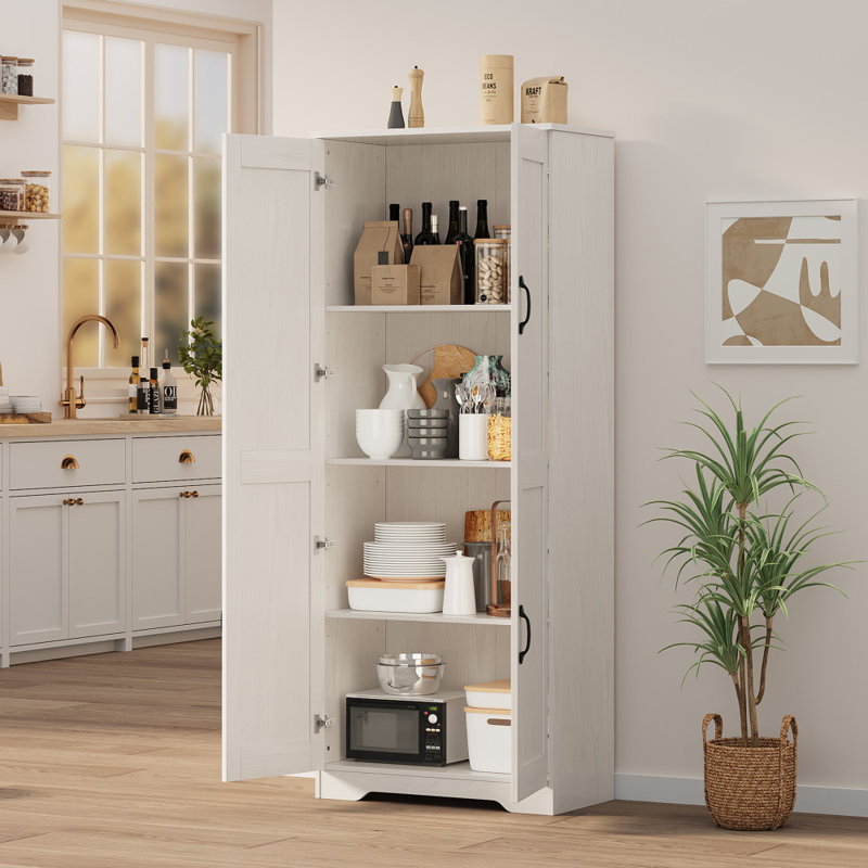 60" Kitchen Storage Pantry Cabinet, Farmhouse Deep Storage Cabinet with 3 Adjustable Shelves & 4 Doors, Large Rustic Wood Cupboard for Kitchen, Dining Room