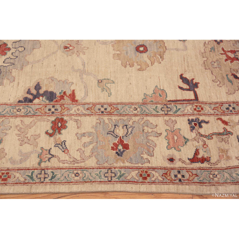 Tapis décoratif Oushak turc unique à motif ivoire moderne