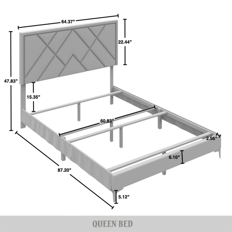 Lit plateforme tapissier Dwaun, Gris argenté, Grand