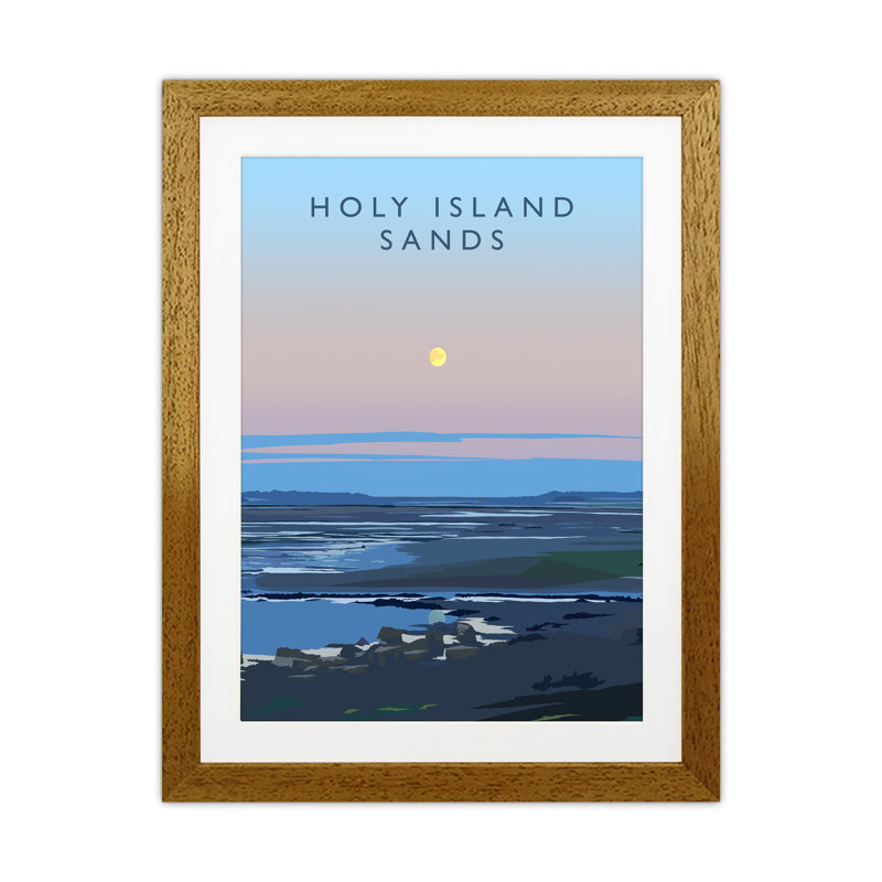 Holy Island Sands Portrait by Richard O'Neill - Print, Brown Framed, 53.5cm H x 43.5cm W x 3cm D