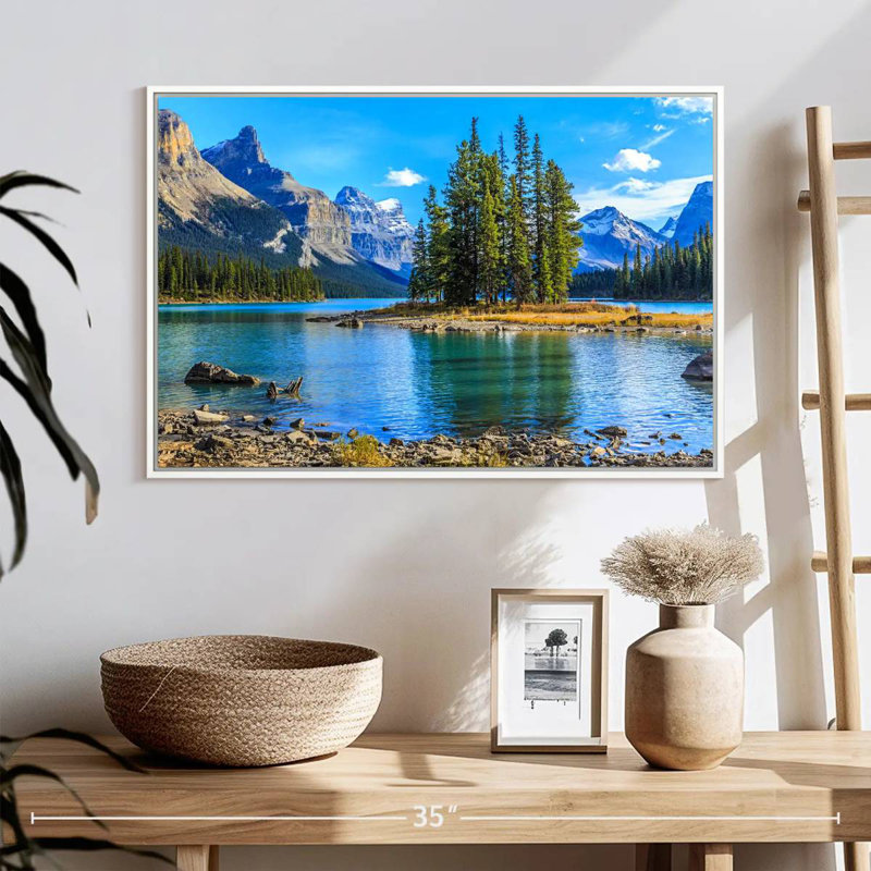 Lac Maligne, Cadre flottant blanc, 25 po x 17 po