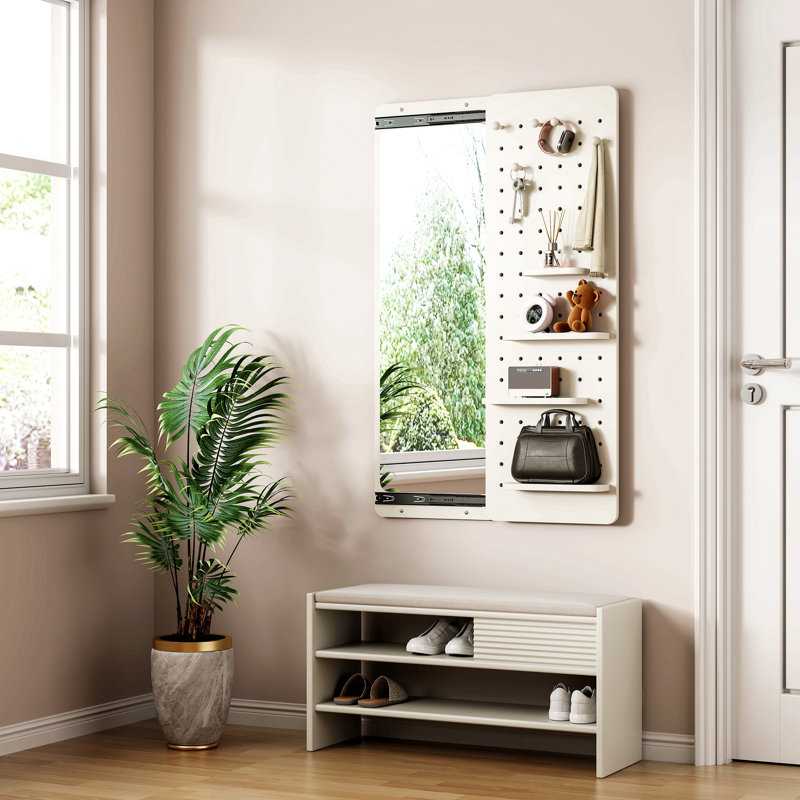 Wall Mounted Full Length Mirror, Full Body Mirror With Shelf, Full Body Mirror With Hook Wall Mounted Mirror With Multifunctional Design Panel