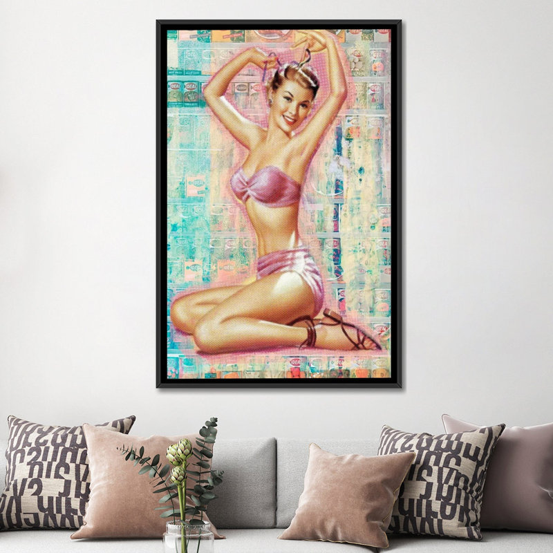 « pin-up #1 » par luz graphics, impression sur toile, H 60 po x l 40po x P 1,5 po, Toile avec cadre noir, Pas de tapis