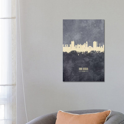 Ann Arbor Michigan Skyline Grey by Michael Tompsett - Wrapped Canvas Print
