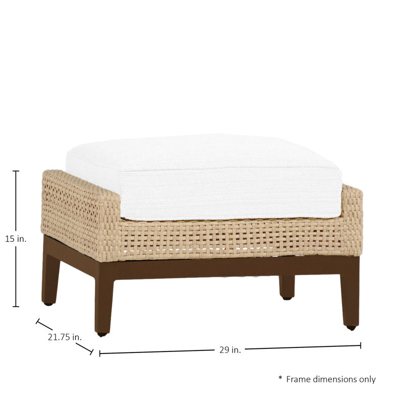 Repose-pieds d'extérieur tissé en osier Peninsule, Pas de passepoil + bourre standard, Lin chambray