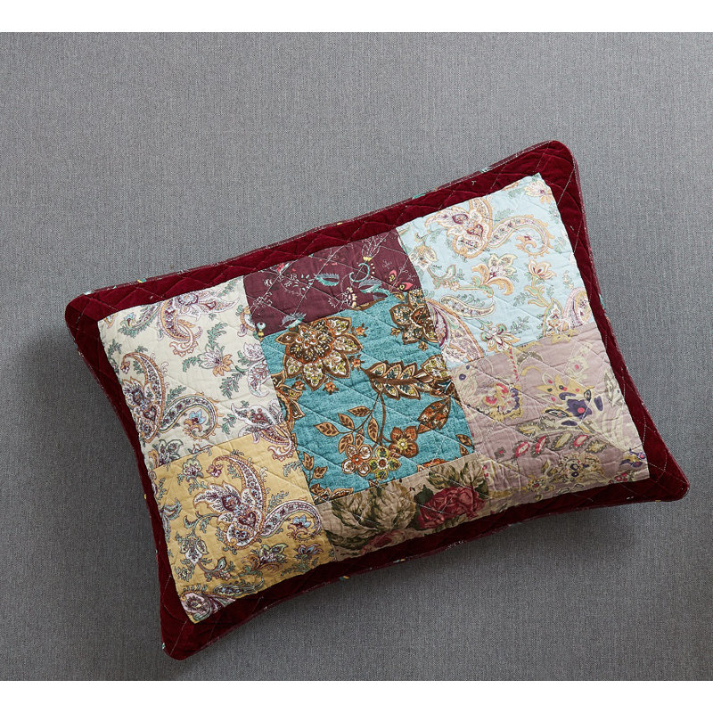 Bohemian Luxury Burgundy Cotton Patchwork Quilt Set, King Quilt + 2 King Shams