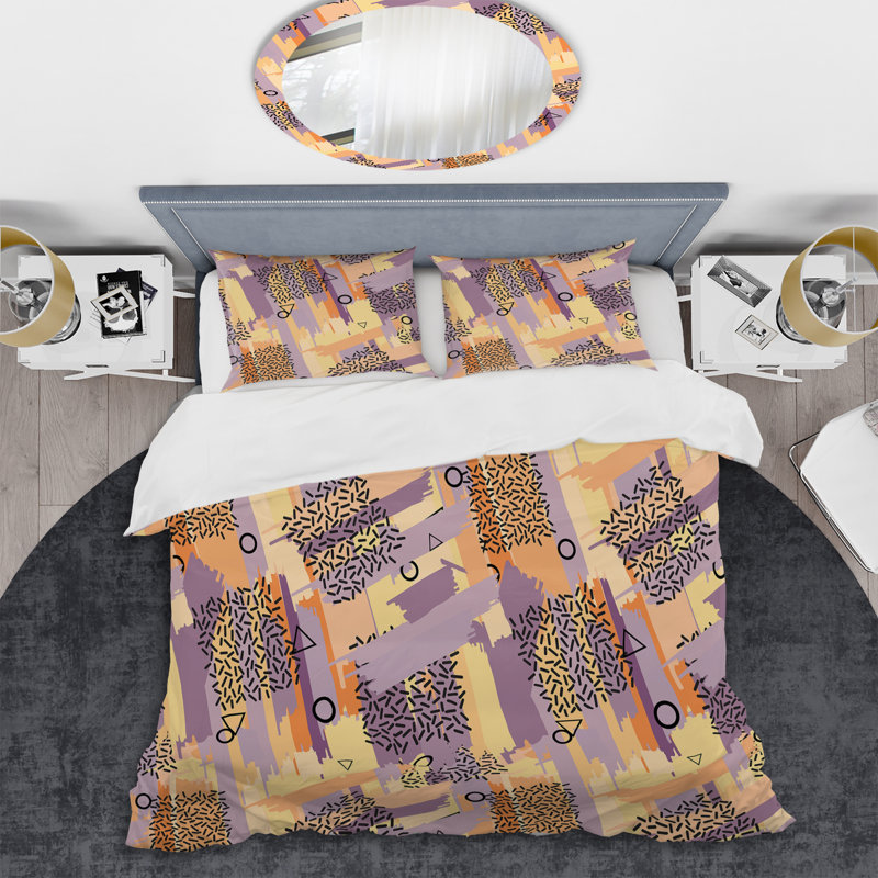 Ensemble de housse de couette en microfibre mauve / jaune / noir 3 pièces, Housse de couette pour très grand lit et 2 très