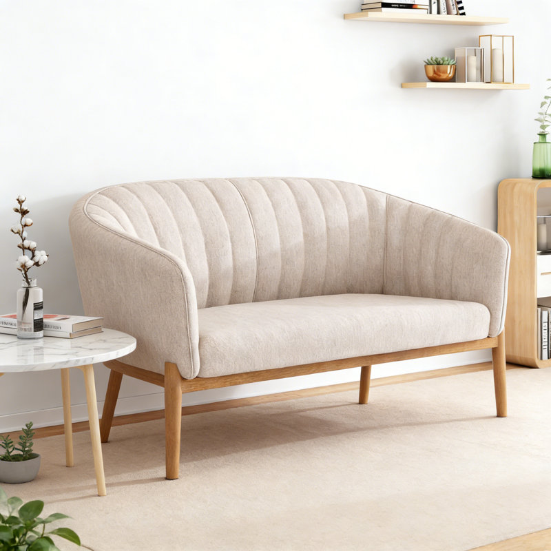 LOVESEAT, causeuse, canapé avec pieds en bois d'hévéa, Beige