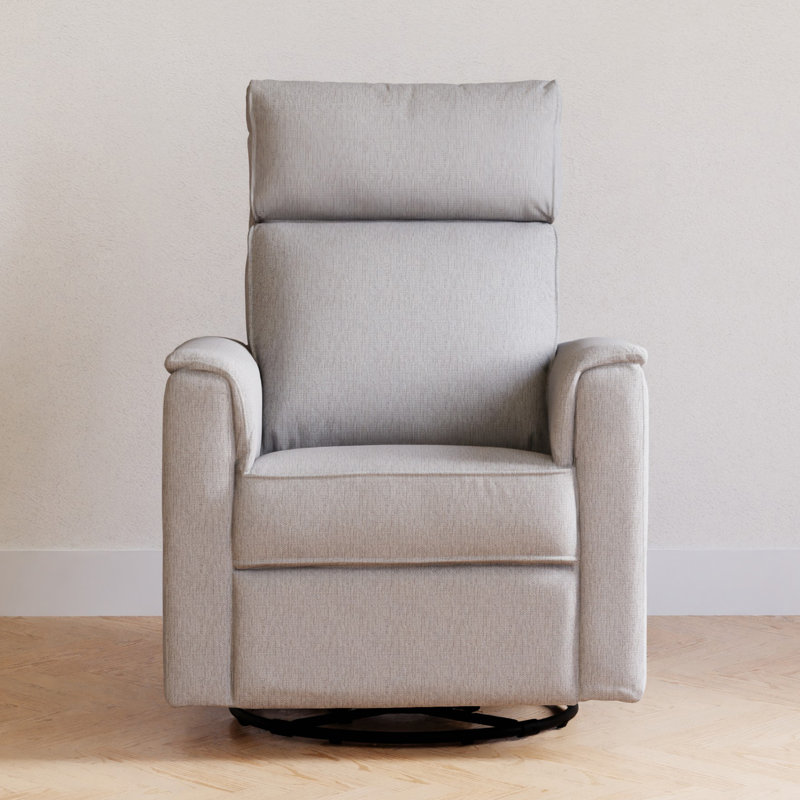 Gray Swivel Recliner with Wooden Legs and Eco-Performance Fabric