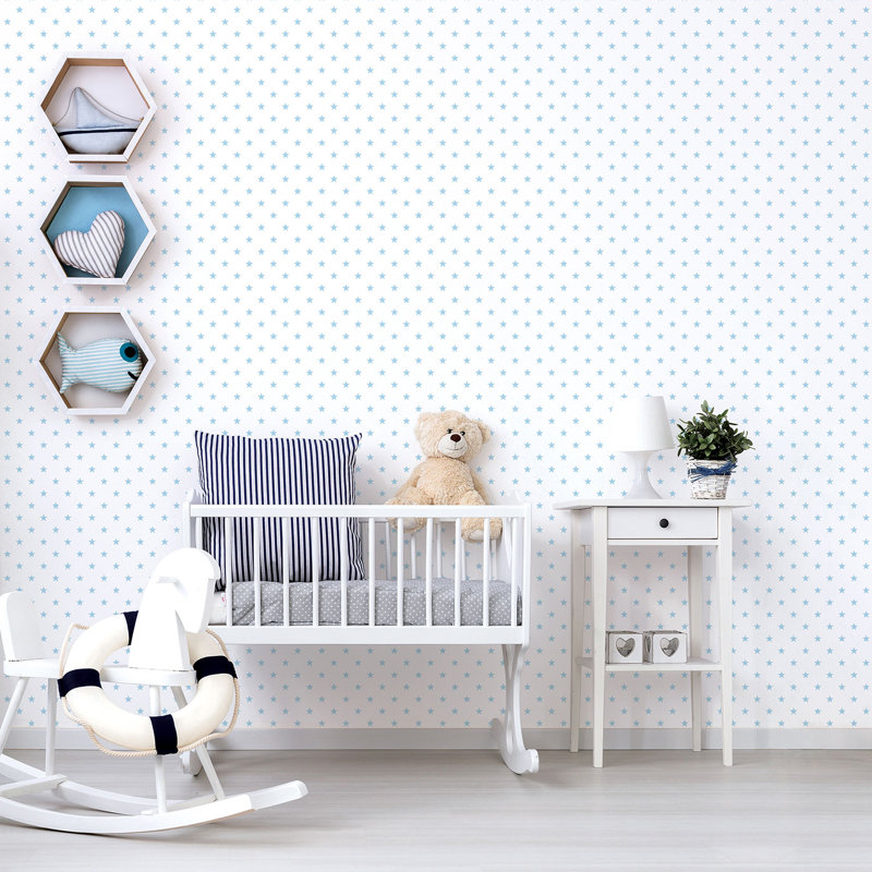 Just 4 Kids 2 Tiny Stars Design 33' L x 21" W Wallpaper Roll, Blue/White