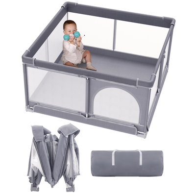 Parc pour bébé pliable, très grande cour pliable pour bébés et tout-petits, parc de voyage portable avec barrière, centre d'activités intérieur et extérieur (51 po x 51 po noir)