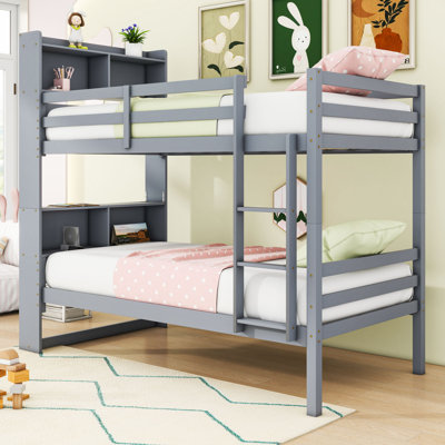 Twin Over Twin Wooden Detachable Bunk Bed With Built-In Headboard Storage And Ladder