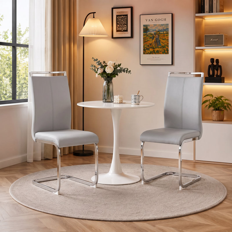 Chaises de salle à manger cantilever modernes en similicuir avec base chromée (paquet de 2), Gris clair