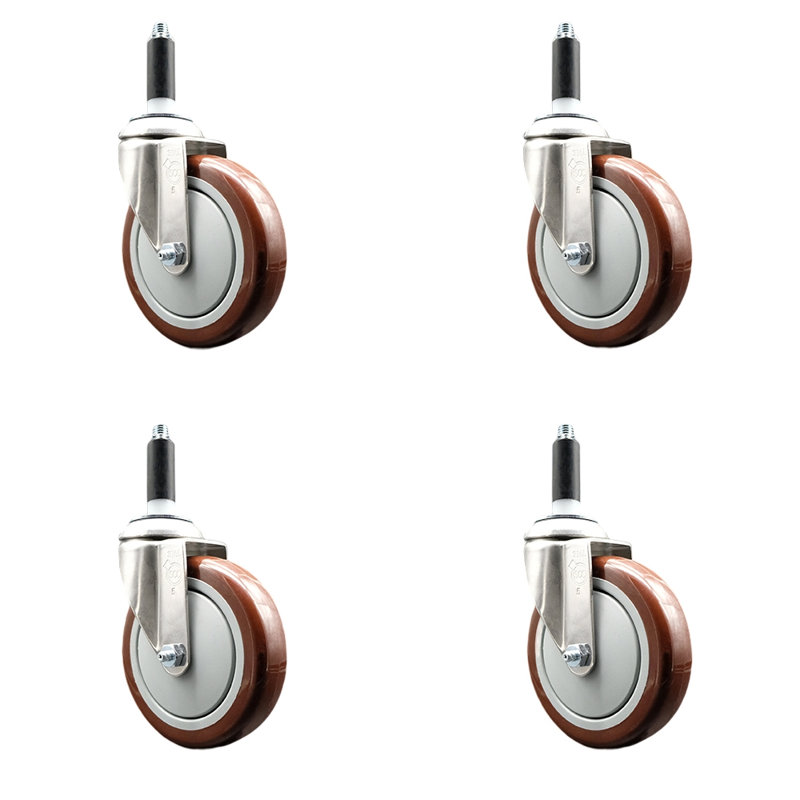 Ensemble de roulettes extensibles pivotantes en polyuréthane 316SS SCC, Marron