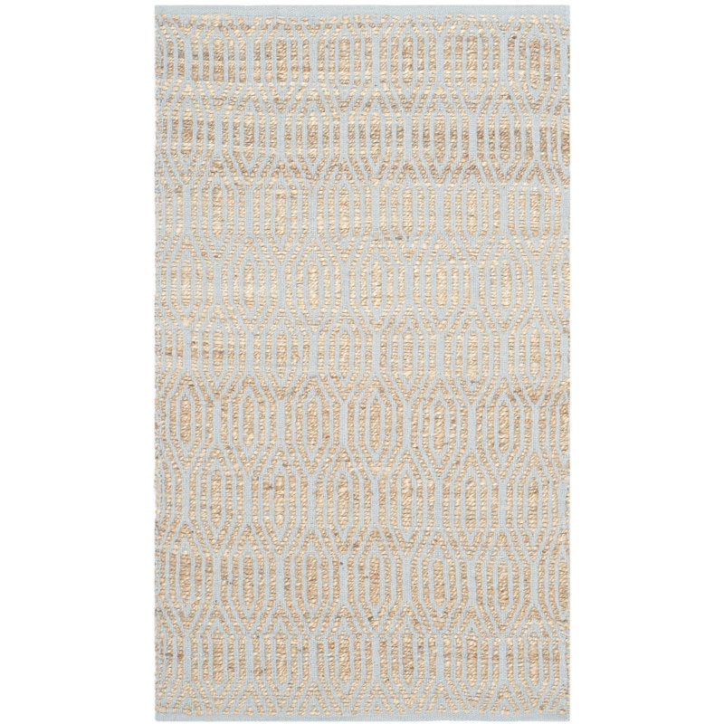 Handmade Silver and Natural Cotton Geometric Area Rug, 3' x 5'
