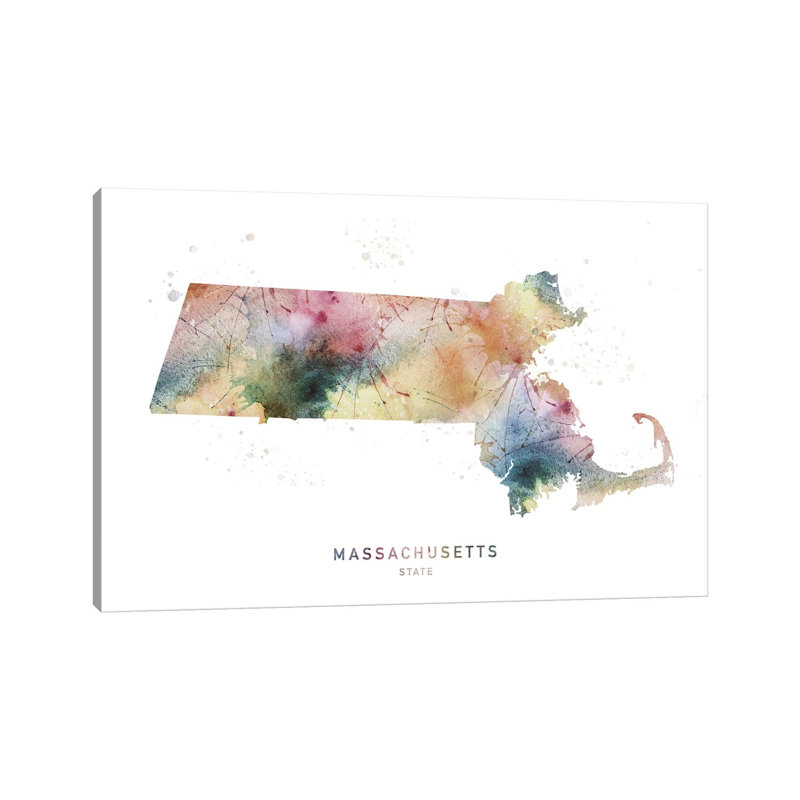 Massachusetts State Map - Wrapped Canvas Painting, 30.48cm H x 45.72cm W x 1.91cm D