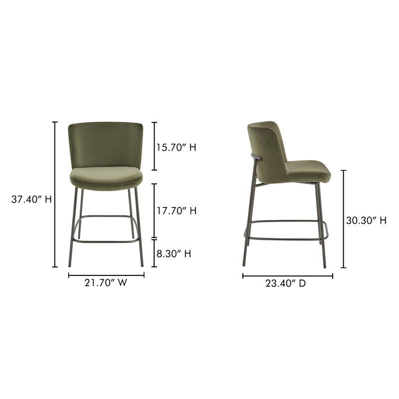Dareau Upholstered Stool, Counter Stool (26.4" Seat Height), Green Velvet