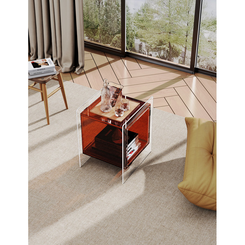 Samuelsson Acrylic Side Table, Nightstand Bedside Table, Brown