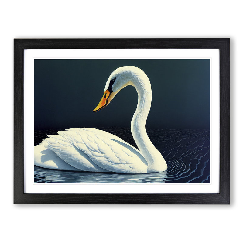 Dazzling Swan - Single Picture Frame Print, Black Framed, 25cm H x 34cm W x 2cm D