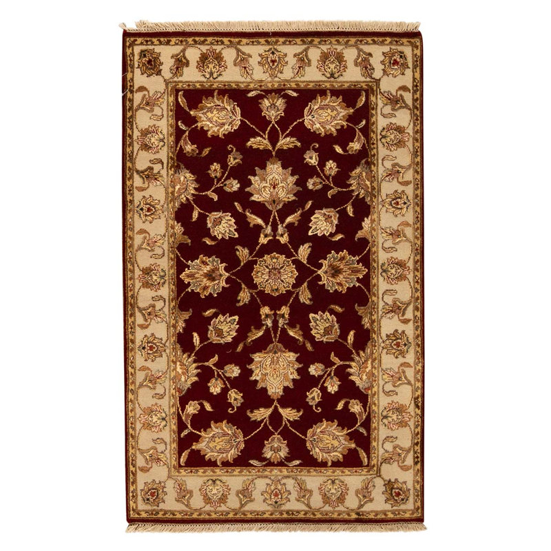 Tapis marron / beige en laine noué à la main de conception unique 3 pi x 5 pi
