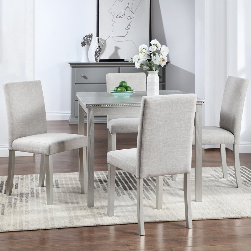 5 Piece Wooden Dining Table Set, Kitchen Table Set With A Square Table And 4 Upholstered Chairs