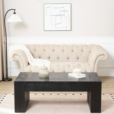Table basse de 49 po en bois, table centrale en bois d'ingénierie avec finition noire unie, table basse moderne de style campagnard