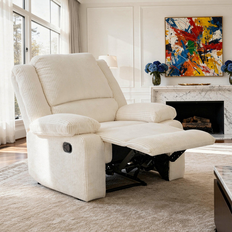 Fauteuil inclinable manuel en velours côtelé avec dossier à oreilles Ameiah, Sapphire Blue