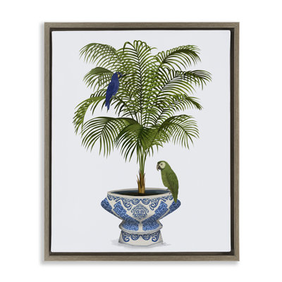 "Parrots on Ornate Planter", art mural sur toile flottante par Fab Funky