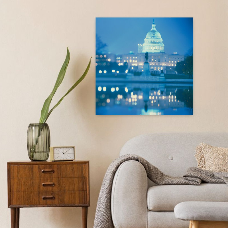 Government Building Lit Up At Night Capitol Building Washington Dc Usa Abstract Contemporary Architecture Urban Wall Art Print