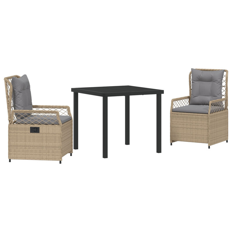 Square 3 - Piece 2 - Person 80Cm L Outdoor Table Set, Beige, Grey