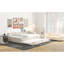 Élégant lit plateforme tapissier beige avec lit gigogne en bois, sans sommier pour lit double pleine grandeur-553154168