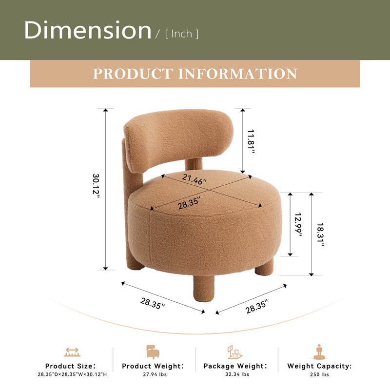 Chaise d'appoint sans accoudoirs avec dossier incurvé et pieds rembourrés en bois massif, Nounours kaki