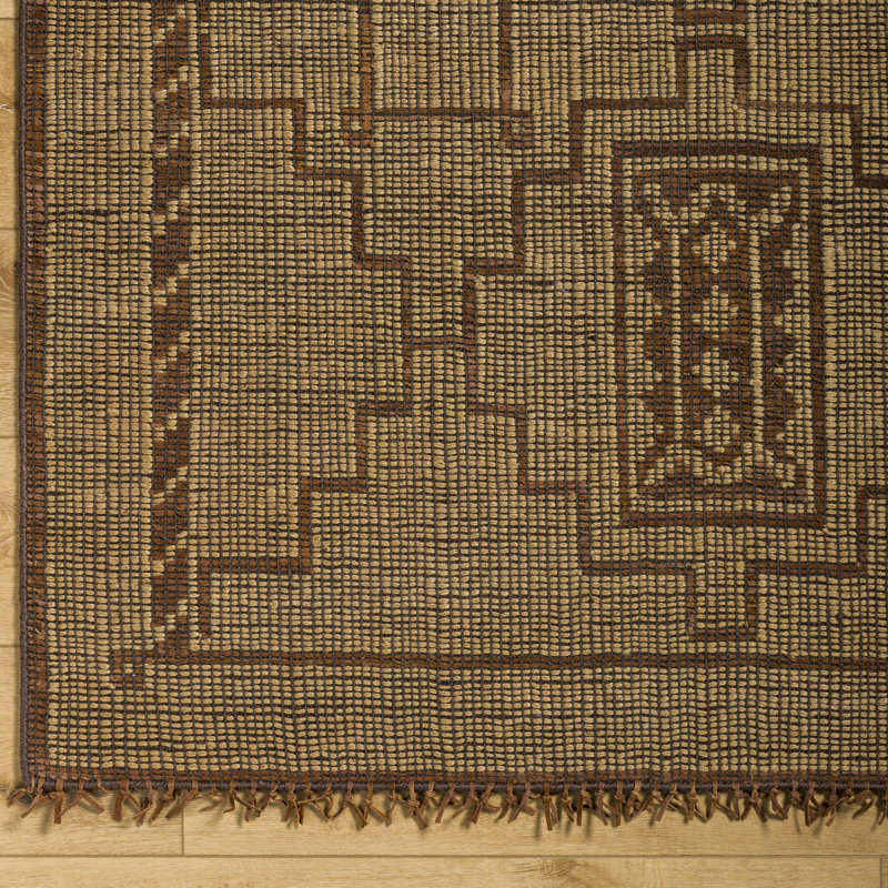 Tapis rectangulaire brun / brun clair tissé à plat à la main Sana, Rectangle 6 pi x 9 pi