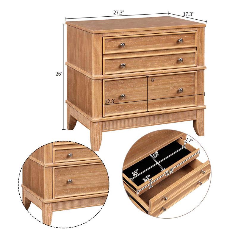 Commode en bois massif 3 tiroirs Conrado, Brun