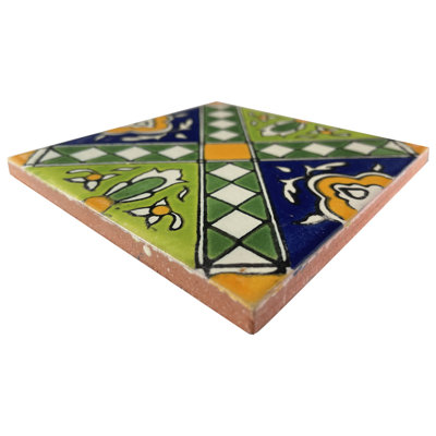 4.2" x 4.2" 9pcs TalaMex Green Zamora Mexican Clay Tile Handmade Talavera Backsplash Mosaic