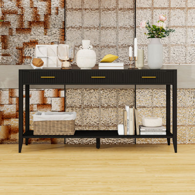 Console en bois avec 3 tiroirs et tablette de rangement