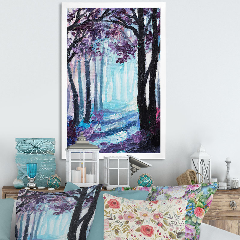 Forêt mauve mystique - Peinture, H 20 po x l 12 po x P 1 po, Cadre photo blanc