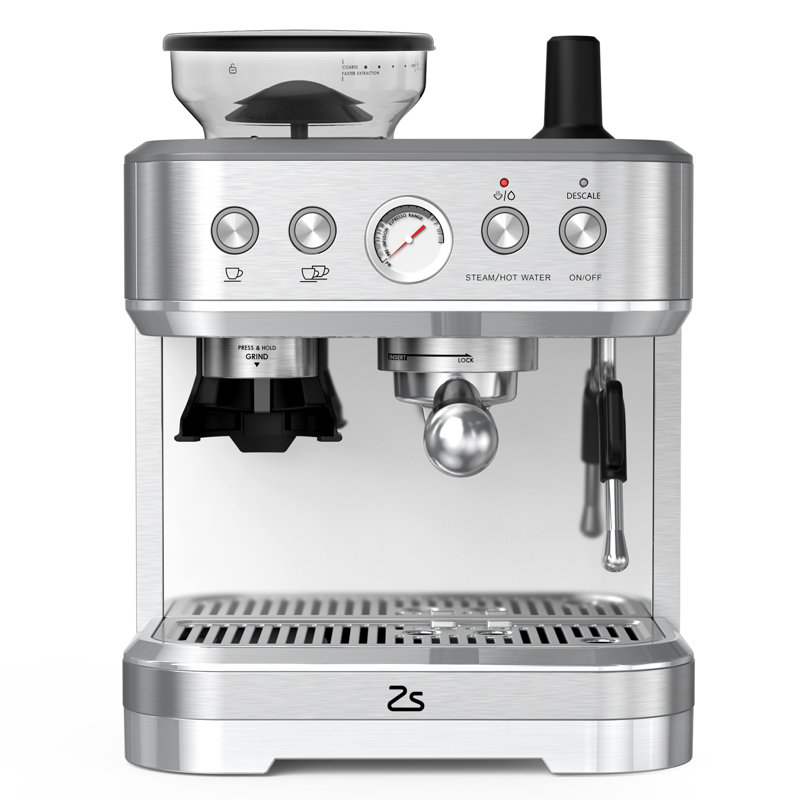 Stainless Steel Espresso Machine with Grinder & Milk Frother, 15 Bar Pump, 15 Grind Settings, 58mm Portafilter, 2.3L Removable Water Tank, Cappuccino & Latte Maker