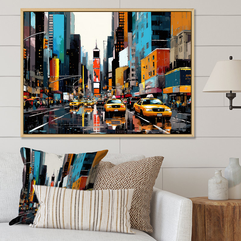 Jaune sarcelle jaune - New York, Cadre naturel flottant, H 34 po x l 44 po x P 1,5 po