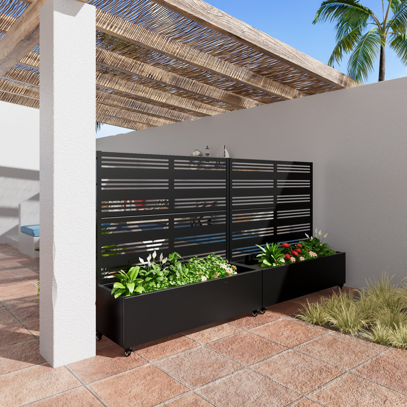 Outdoor Metal Planter Box Raised Garden Beds with Trellis, 47" H x 47" W x 16" D